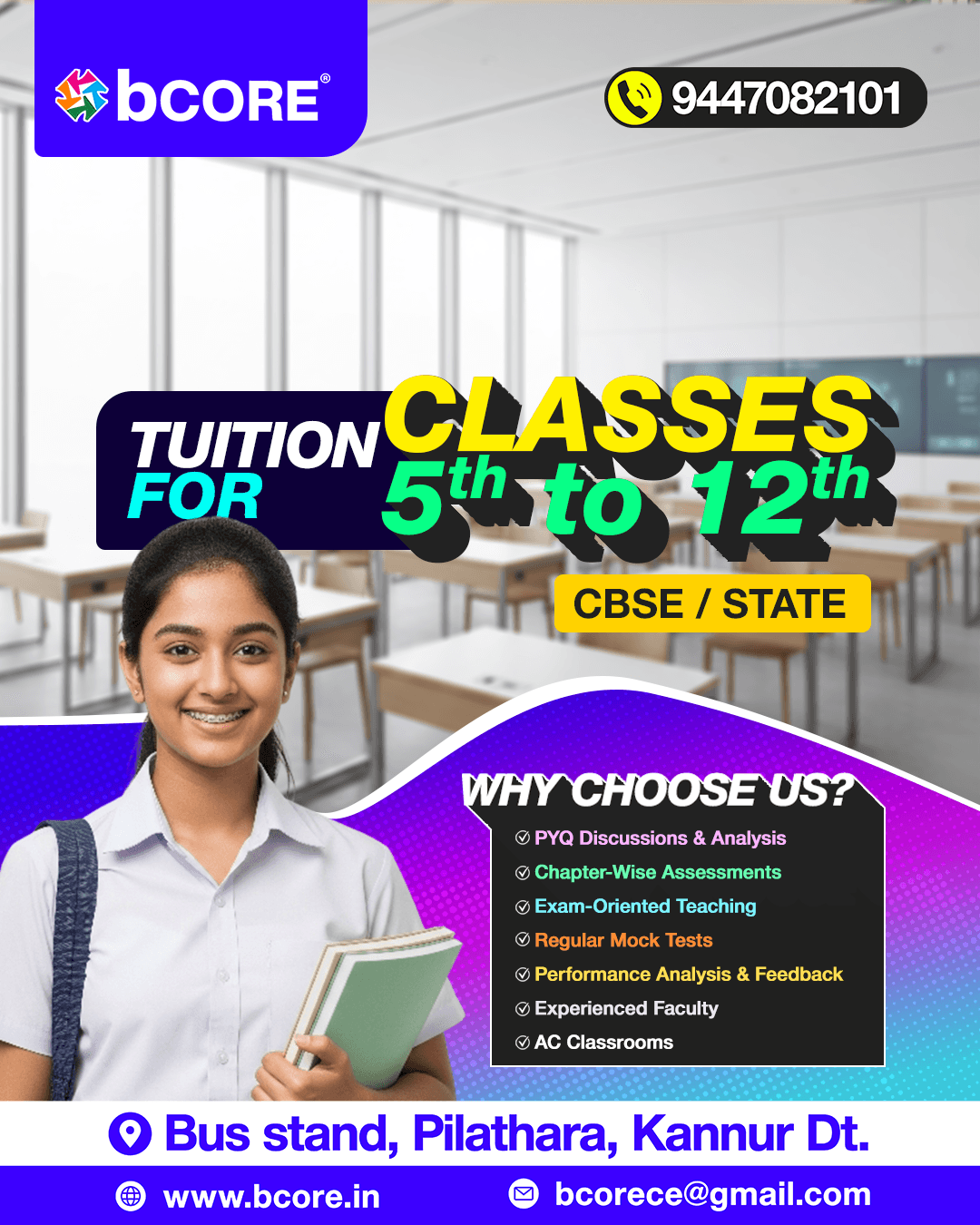 Students learning at bCORE tuition classes in Pilathara, Payyanur
